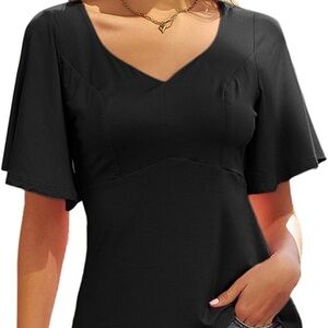 Grace Karin Black V-Neck Blouse